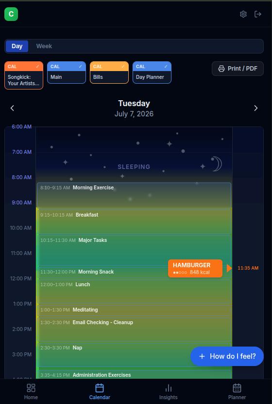 Circal calendar with energy colour blocks